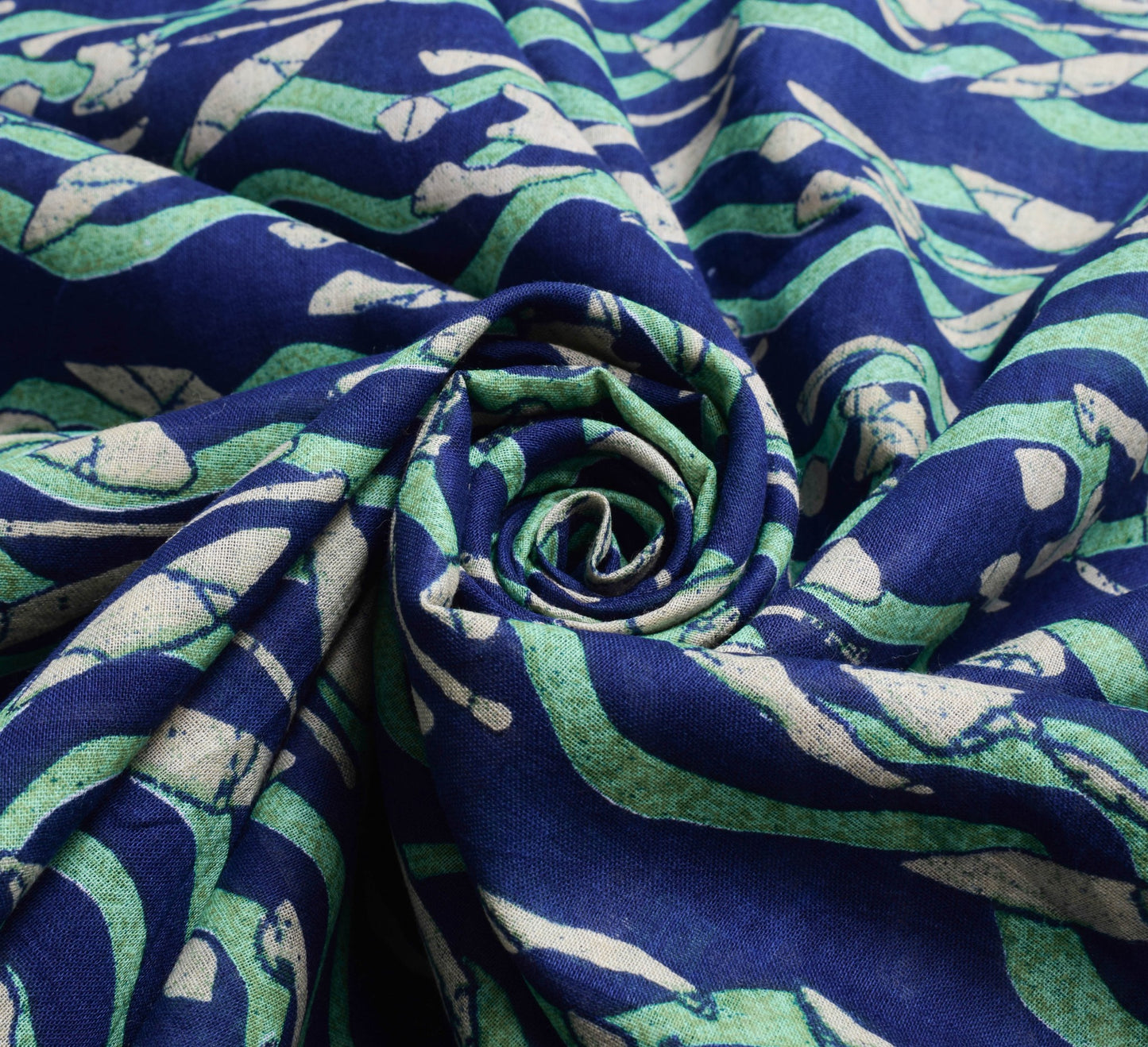 Sushila Vintage Blue & Green Women Saree 100% Pure Cotton Printed Craft Fabric