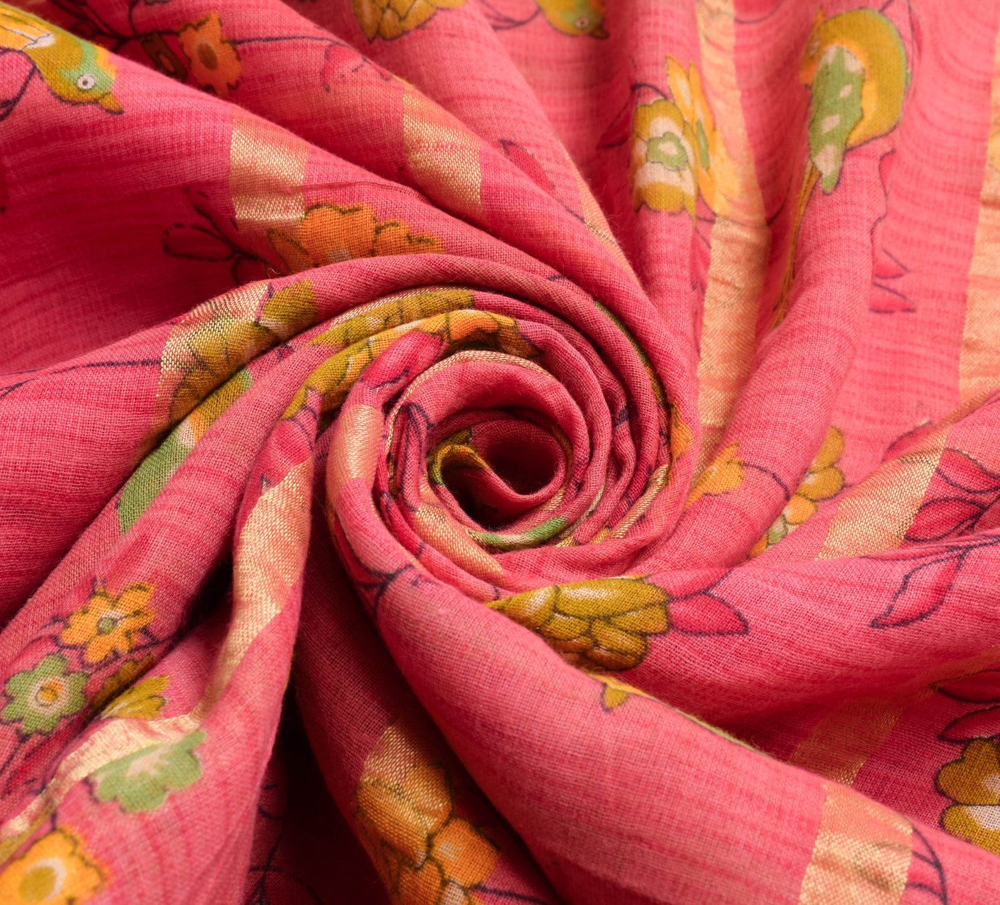 Sushila Vintage Pink Women Saree 100%Pure Cotton Birds Printed Soft Craft Fabric