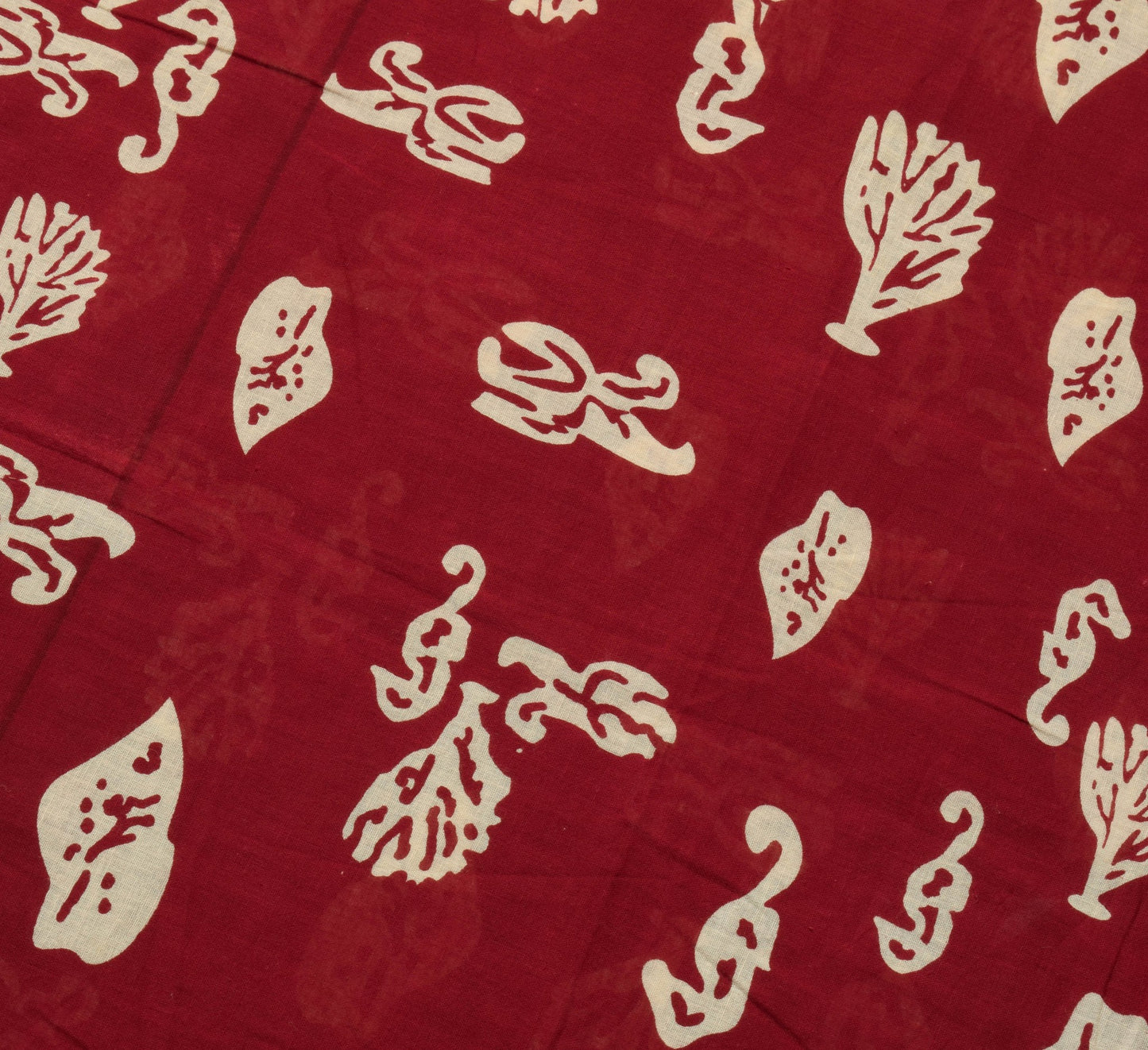 Sushila Vintage Dark Red Women Saree 100% Pure Cotton Printed Soft Craft Fabric