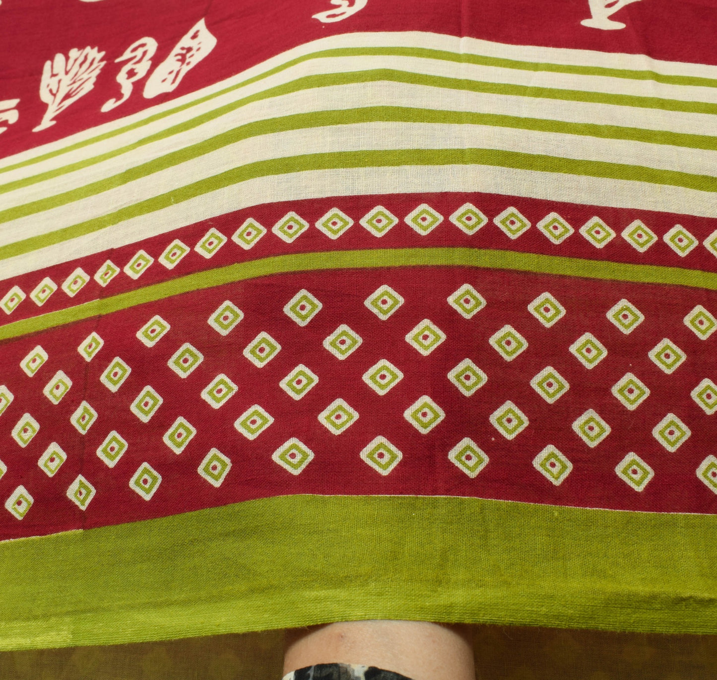 Sushila Vintage Dark Red Women Saree 100% Pure Cotton Printed Soft Craft Fabric