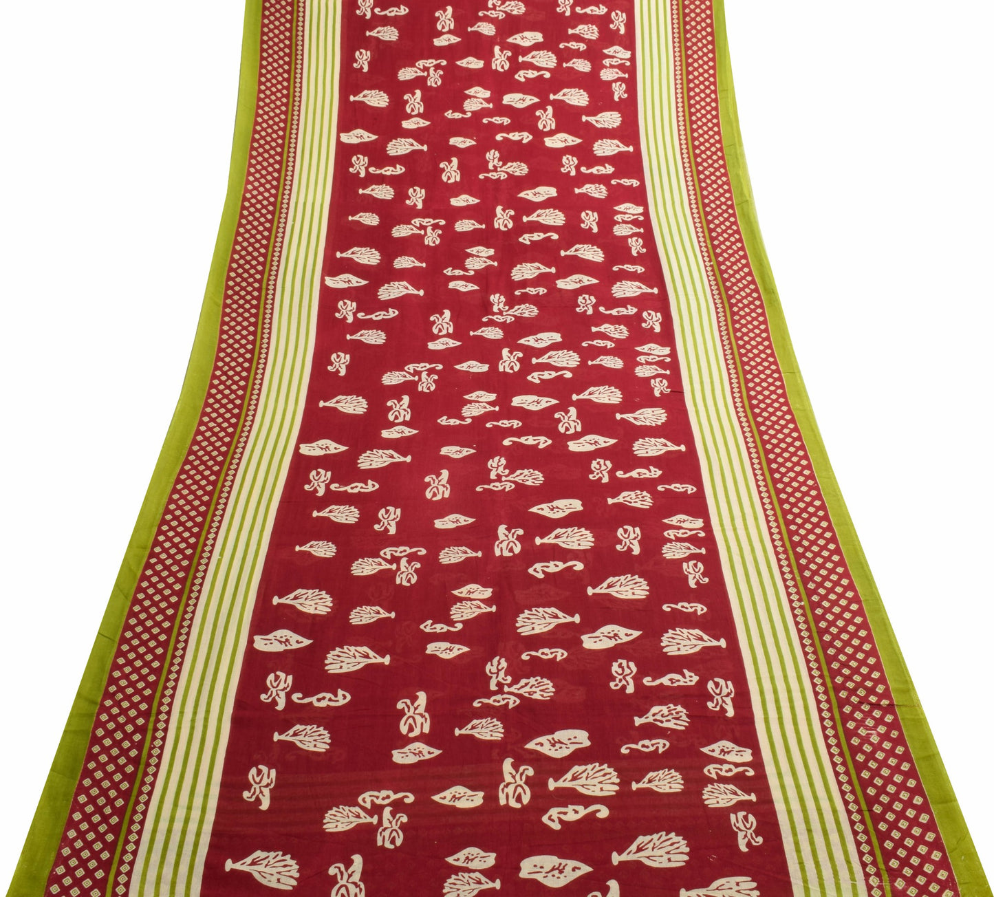 Sushila Vintage Dark Red Women Saree 100% Pure Cotton Printed Soft Craft Fabric