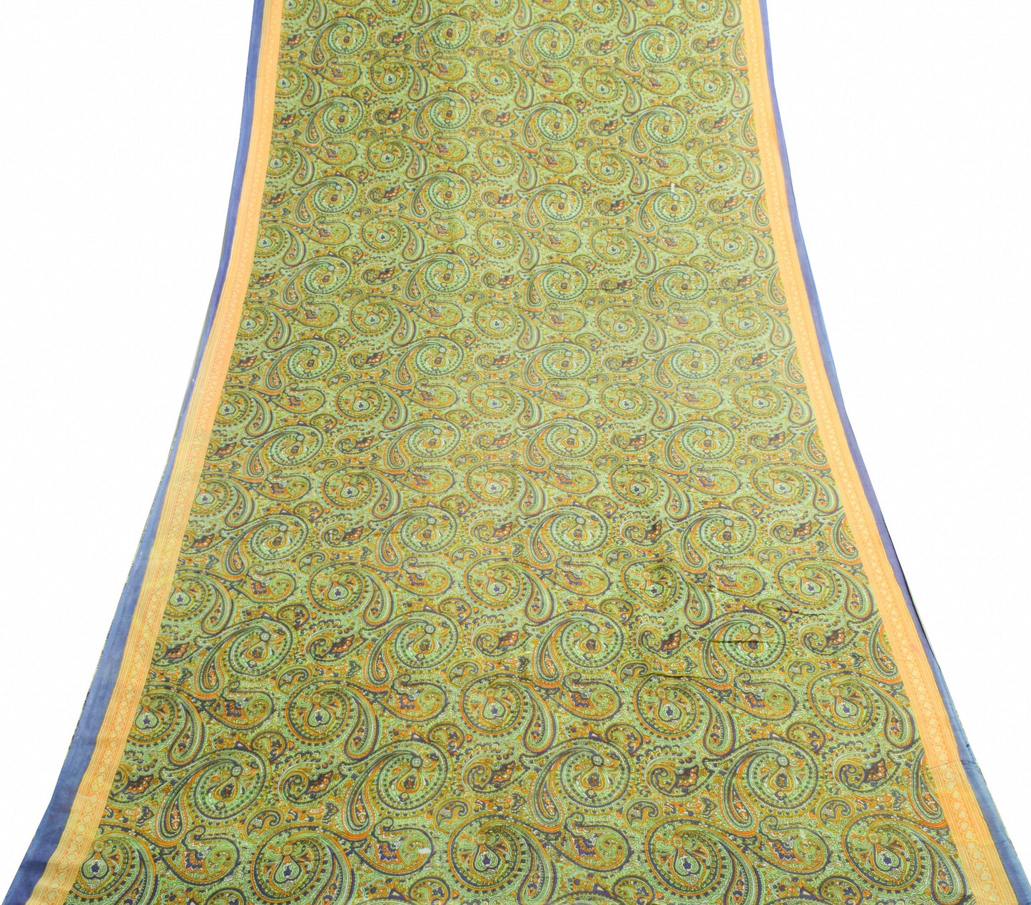 Sushila Vintage Green Saree 100% Pure Cotton Printed Paisley Soft Craft Fabric