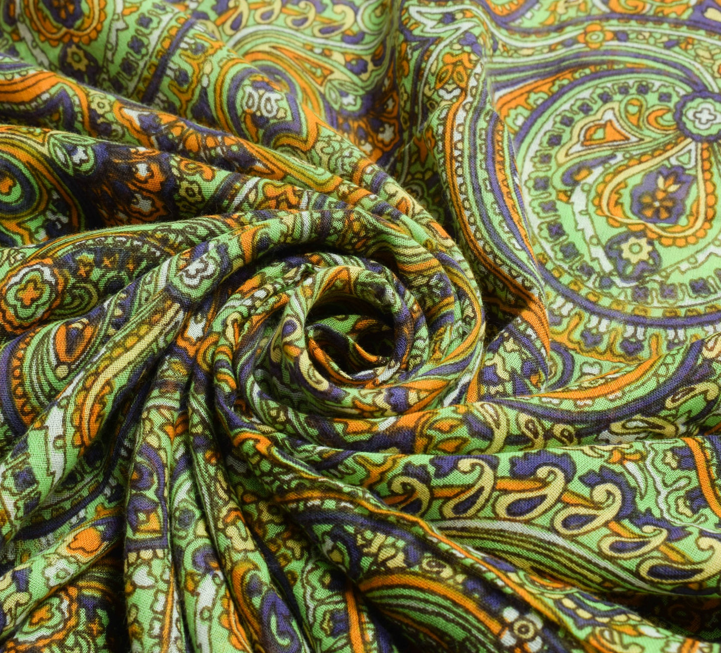 Sushila Vintage Green Saree 100% Pure Cotton Printed Paisley Soft Craft Fabric