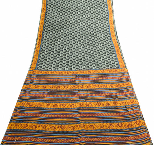 Sushila Vintage Black Classy Saree 100% Pure Cotton Floral Printed Craft Fabric