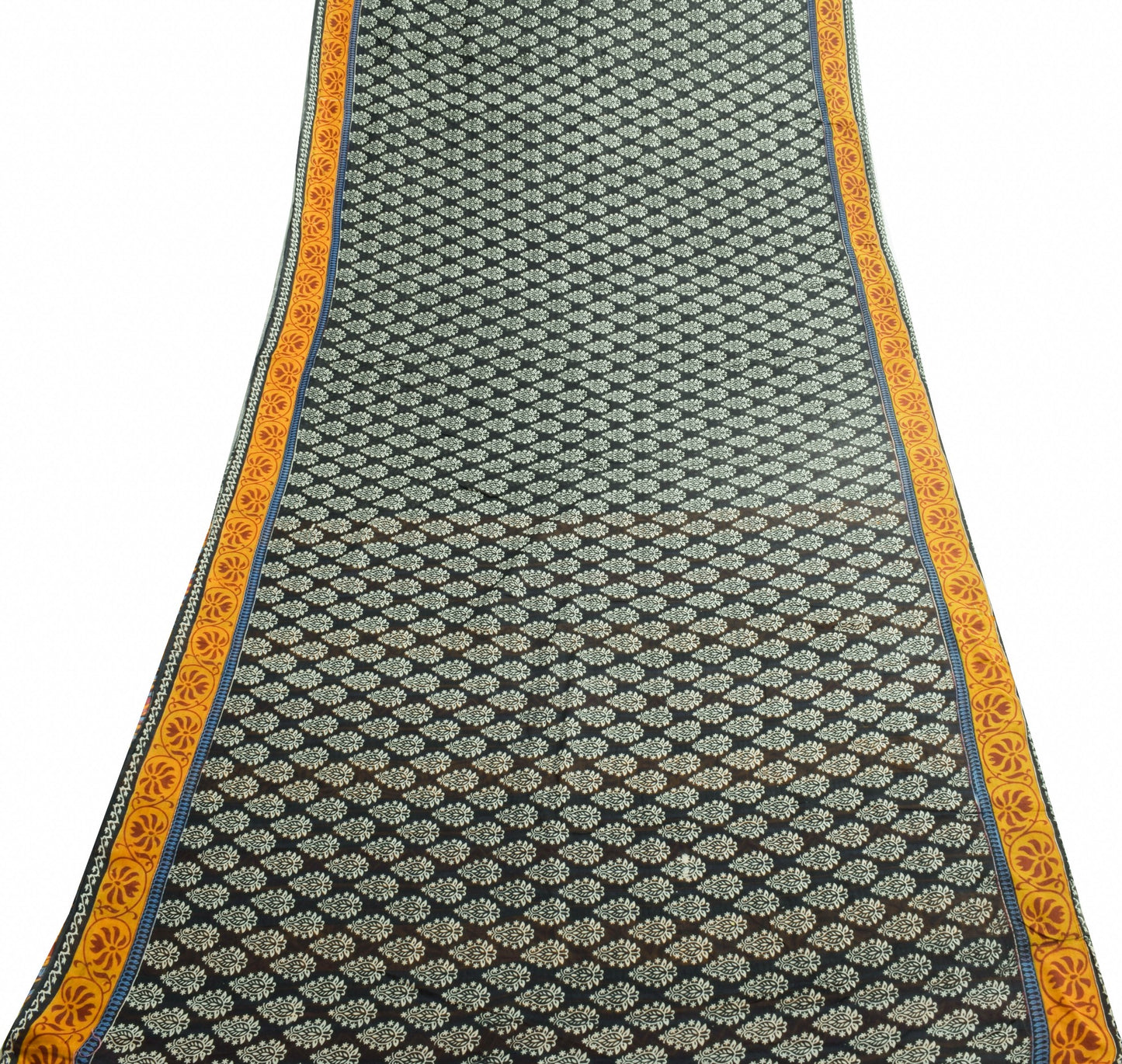 Sushila Vintage Black Classy Saree 100% Pure Cotton Floral Printed Craft Fabric