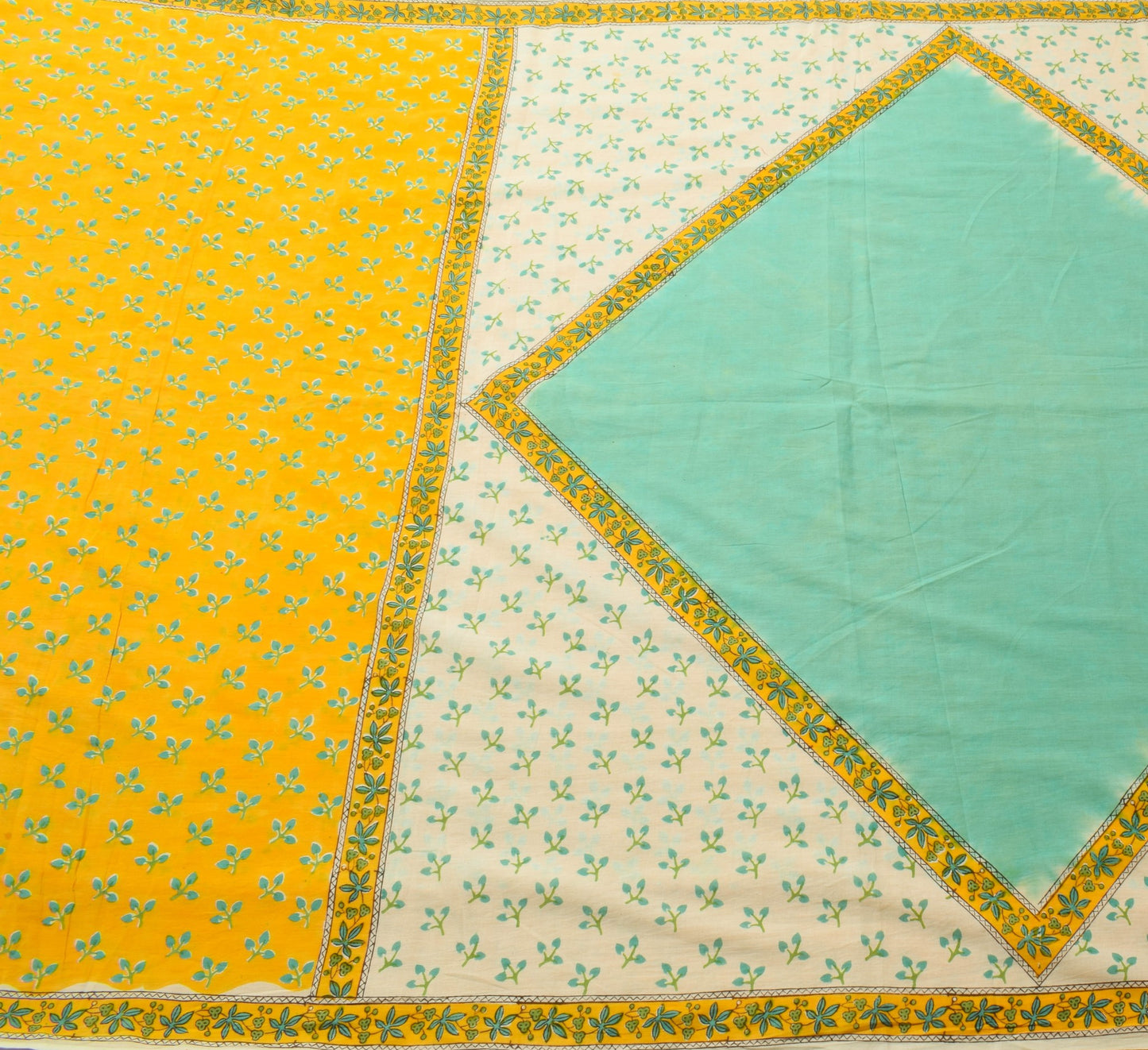 Sushila Vintage Yellow Hand Block Saree Pure Cotton Printed Floral Craft Fabric