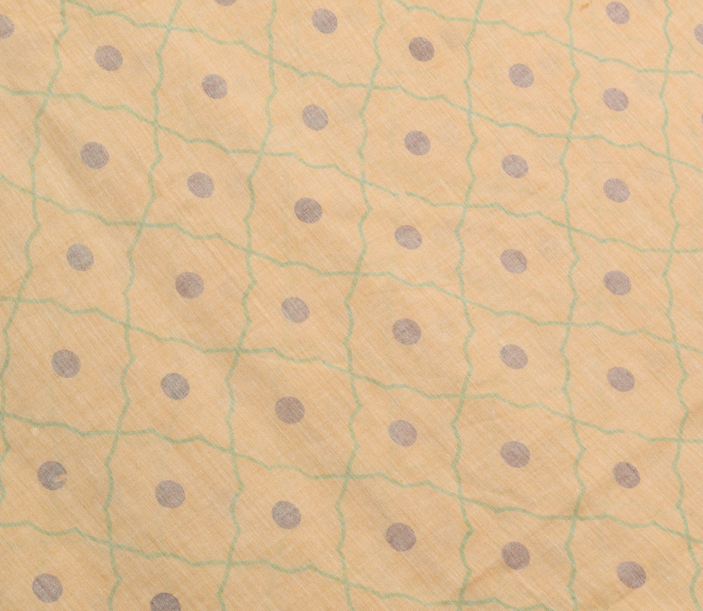 Sushila Vintage Beige Saree 100% Pure Cotton Polka Dot Printed Soft Craft Fabric