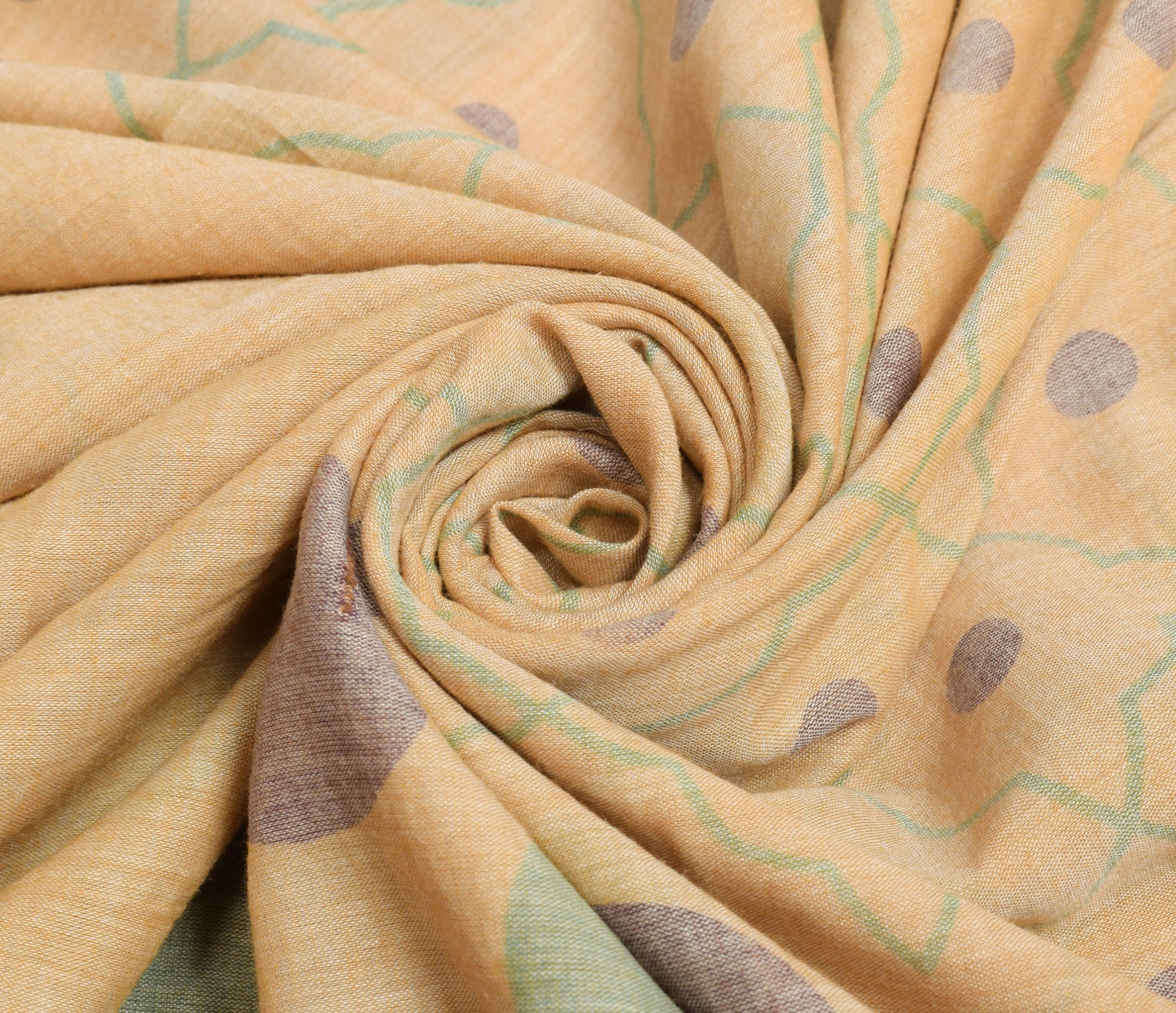 Sushila Vintage Beige Saree 100% Pure Cotton Polka Dot Printed Soft Craft Fabric