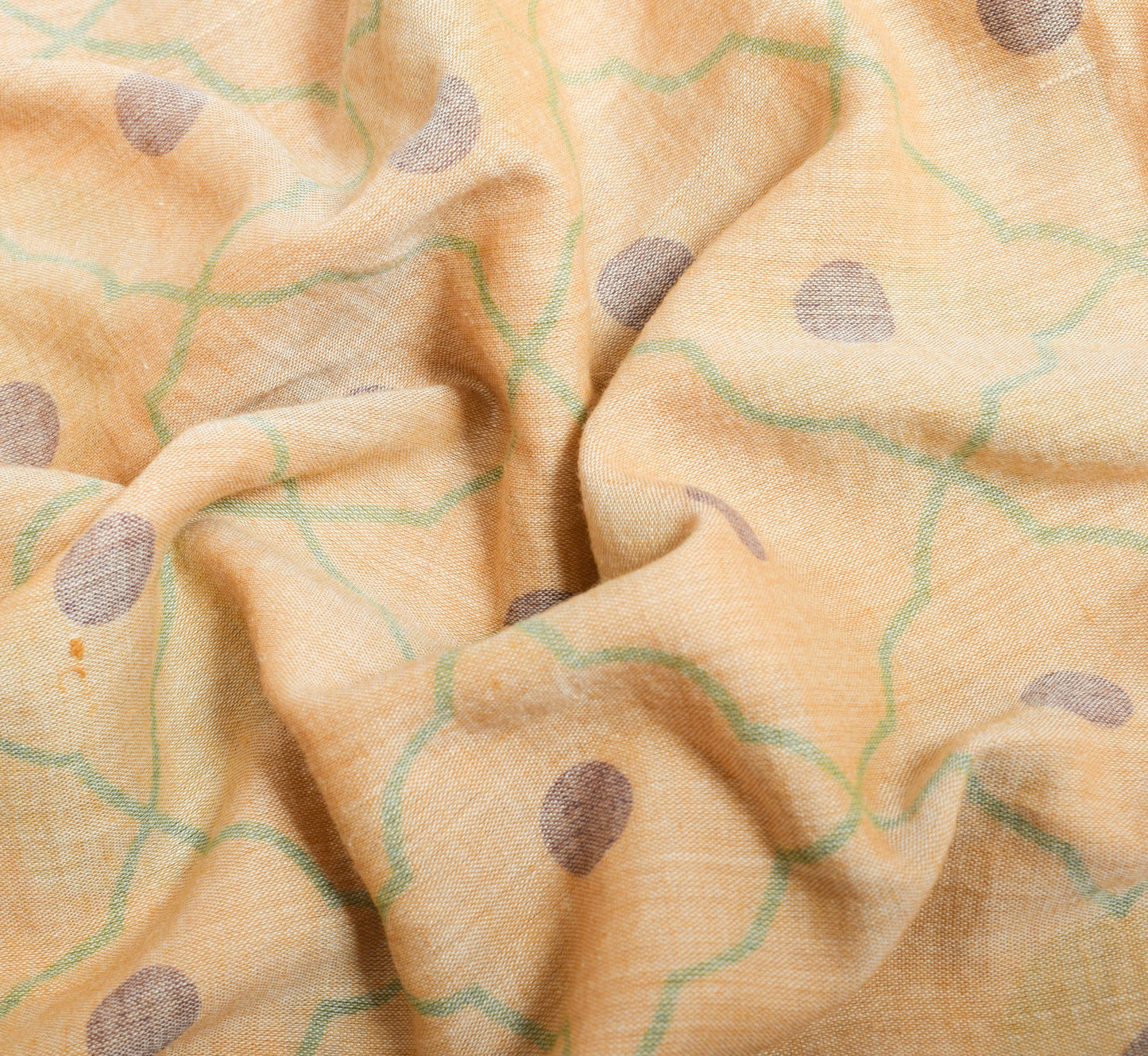 Sushila Vintage Beige Saree 100% Pure Cotton Polka Dot Printed Soft Craft Fabric