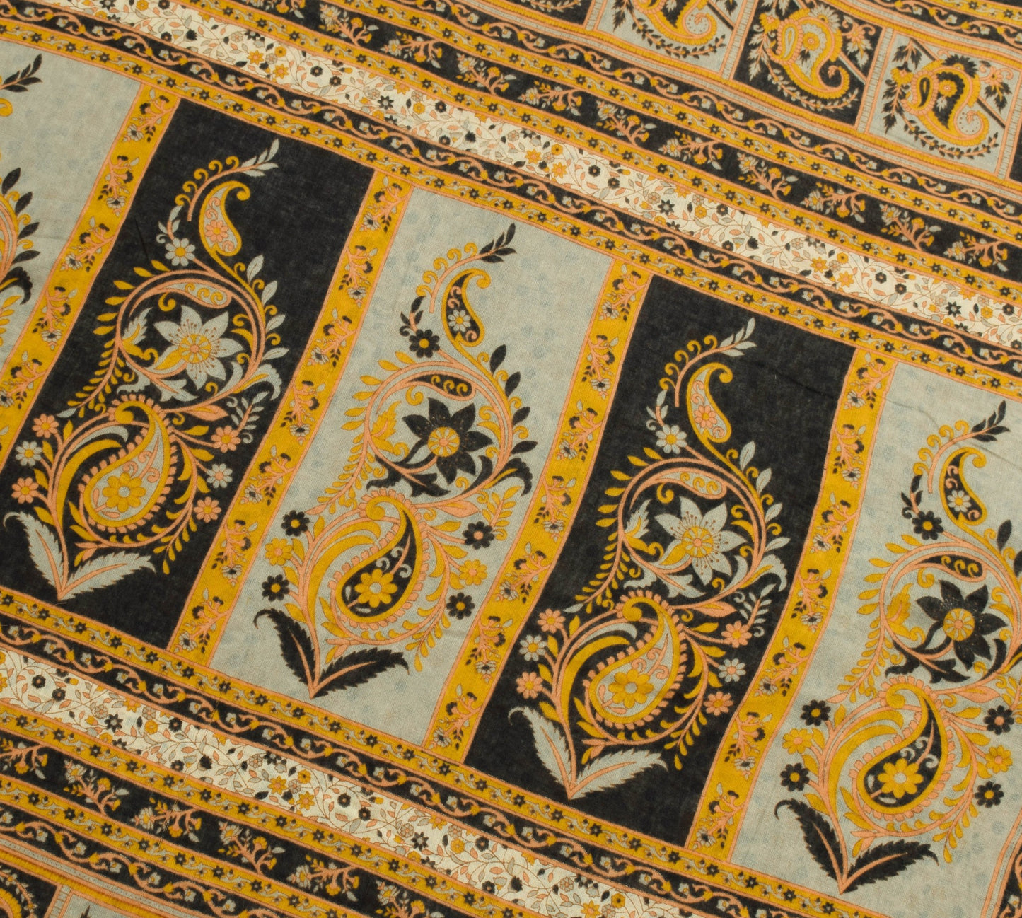 Sushila Vintage Cream Saree 100% Pure Cotton Printed Floral Soft Craft Fabric