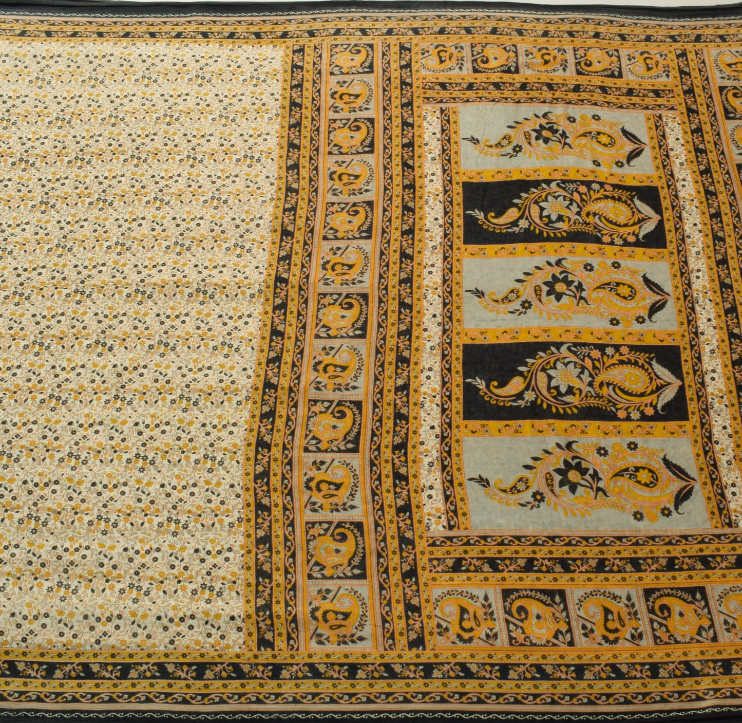 Sushila Vintage Cream Saree 100% Pure Cotton Printed Floral Soft Craft Fabric