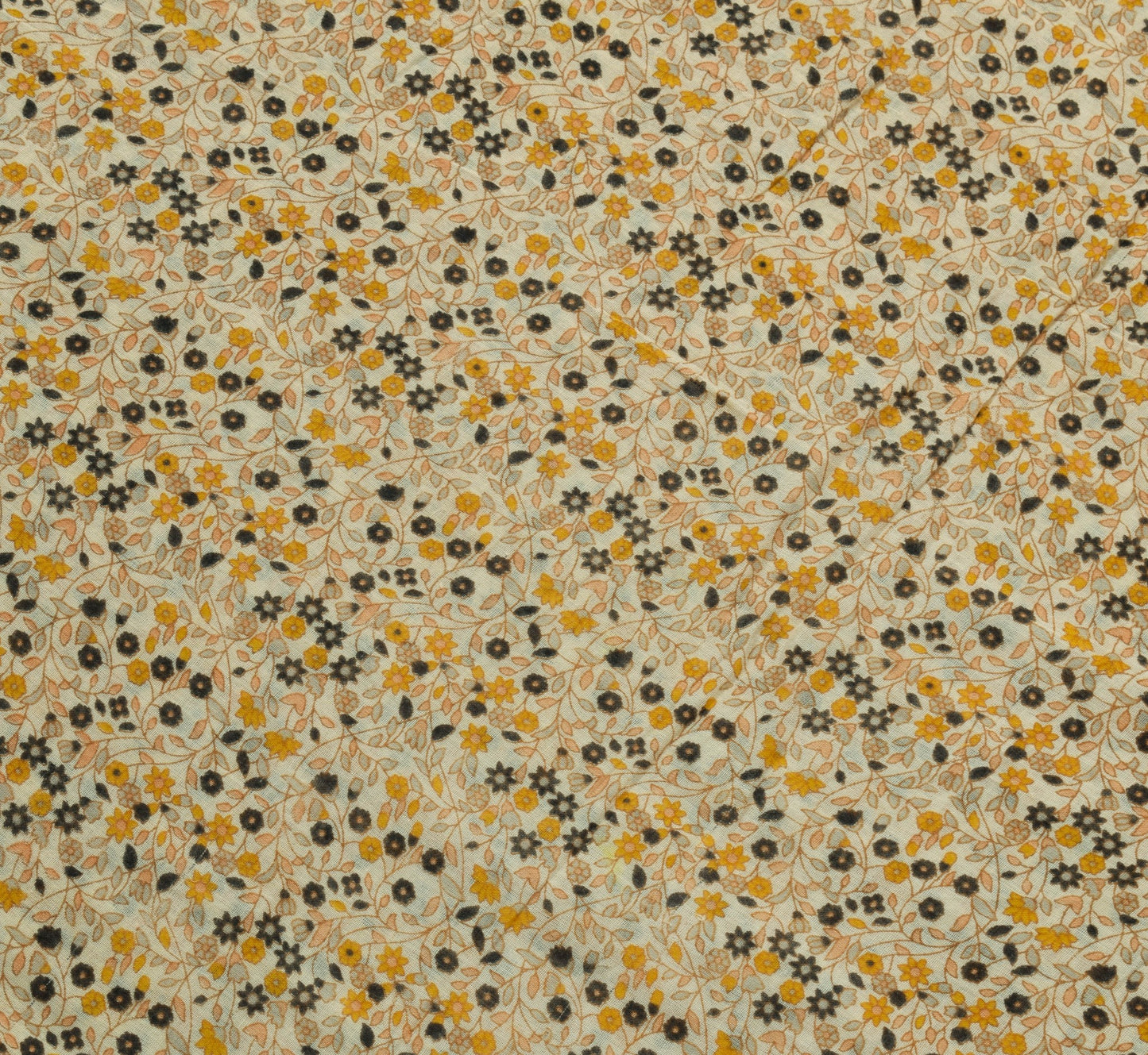 Sushila Vintage Cream Saree 100% Pure Cotton Printed Floral Soft Craft Fabric