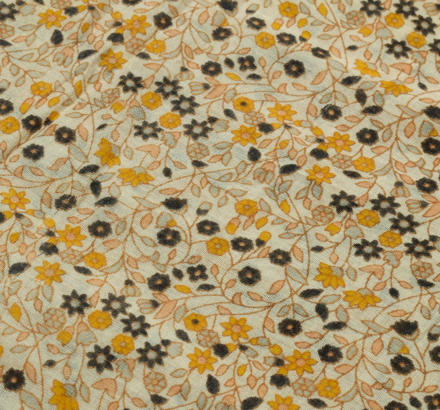Sushila Vintage Cream Saree 100% Pure Cotton Printed Floral Soft Craft Fabric