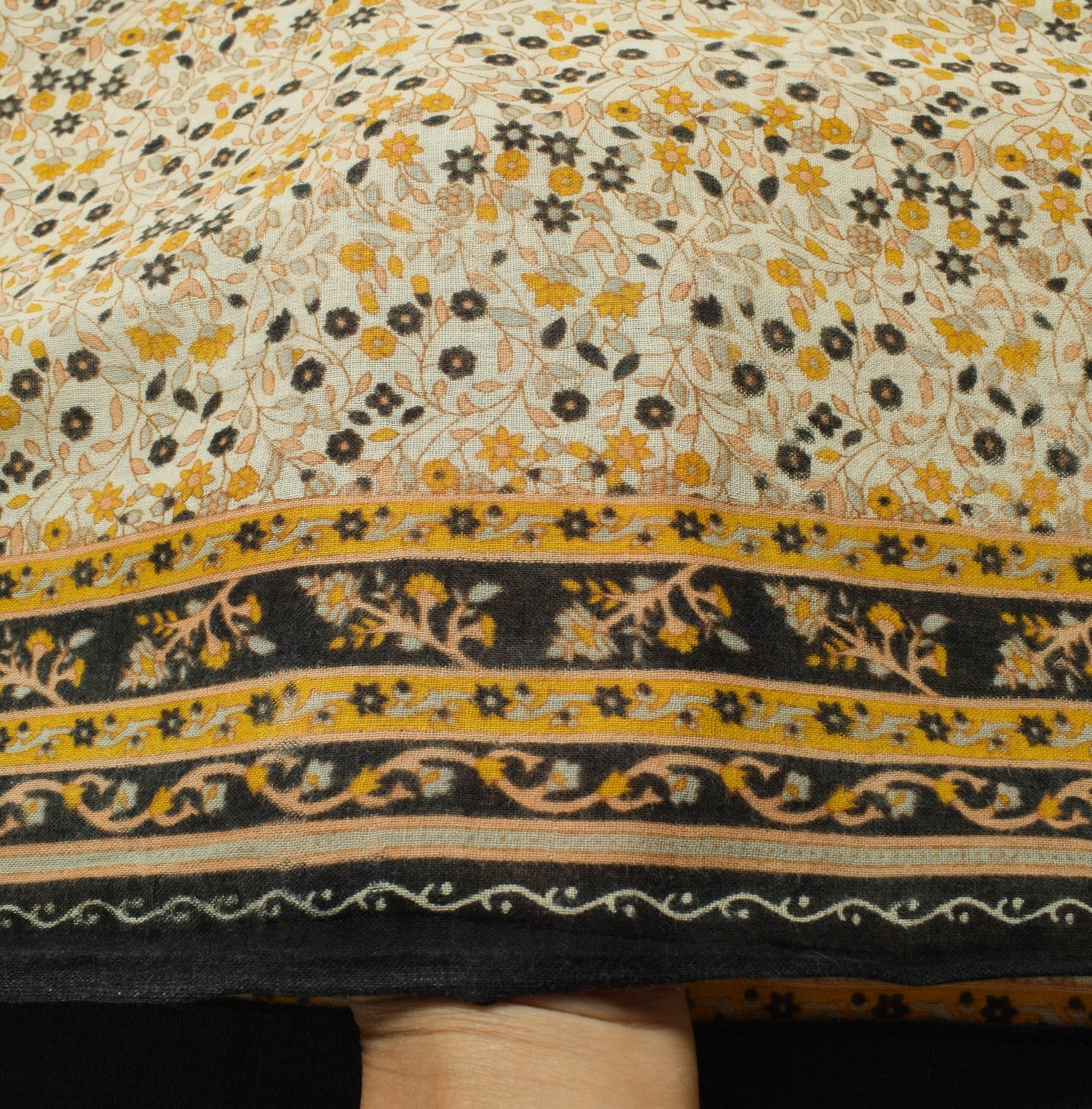 Sushila Vintage Cream Saree 100% Pure Cotton Printed Floral Soft Craft Fabric