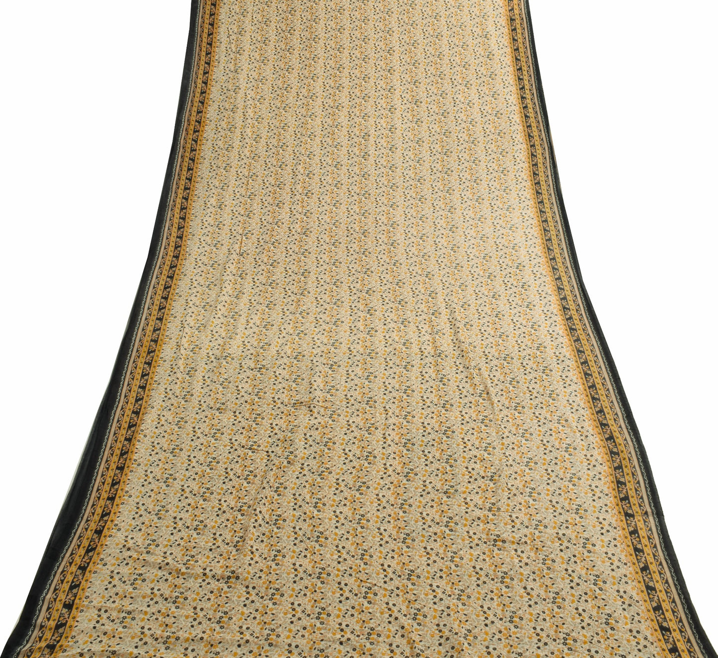 Sushila Vintage Cream Saree 100% Pure Cotton Printed Floral Soft Craft Fabric