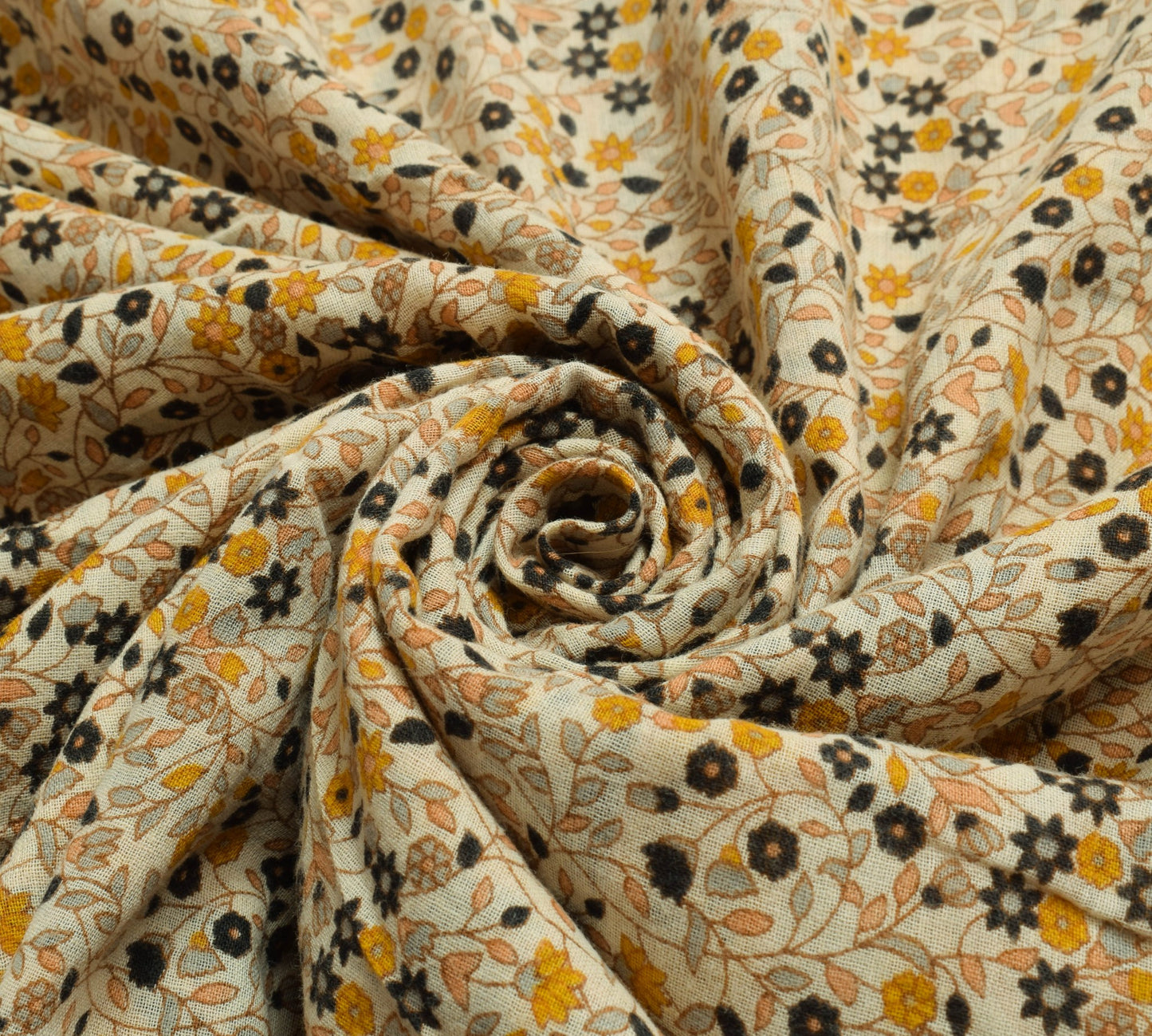 Sushila Vintage Cream Saree 100% Pure Cotton Printed Floral Soft Craft Fabric