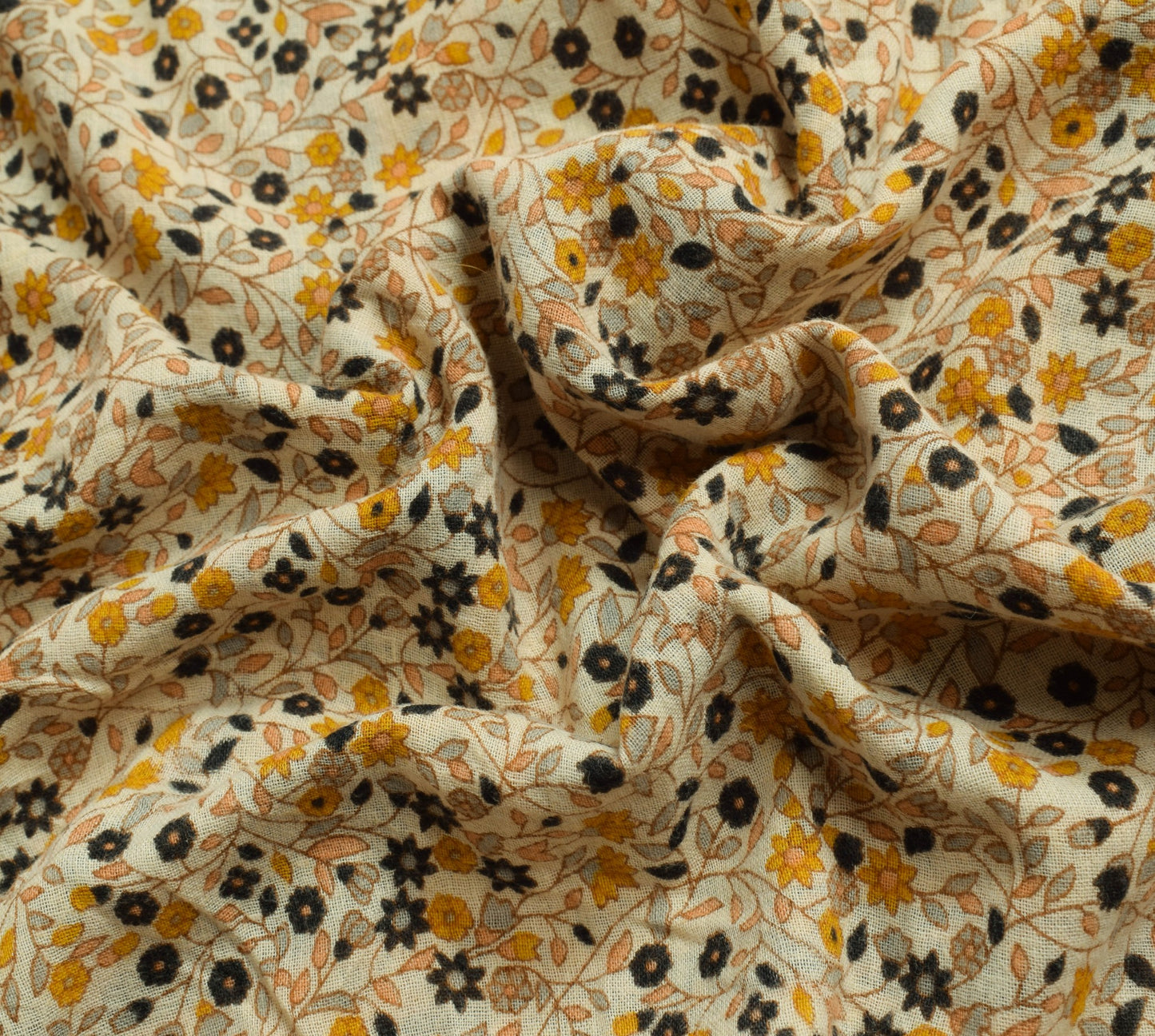 Sushila Vintage Cream Saree 100% Pure Cotton Printed Floral Soft Craft Fabric