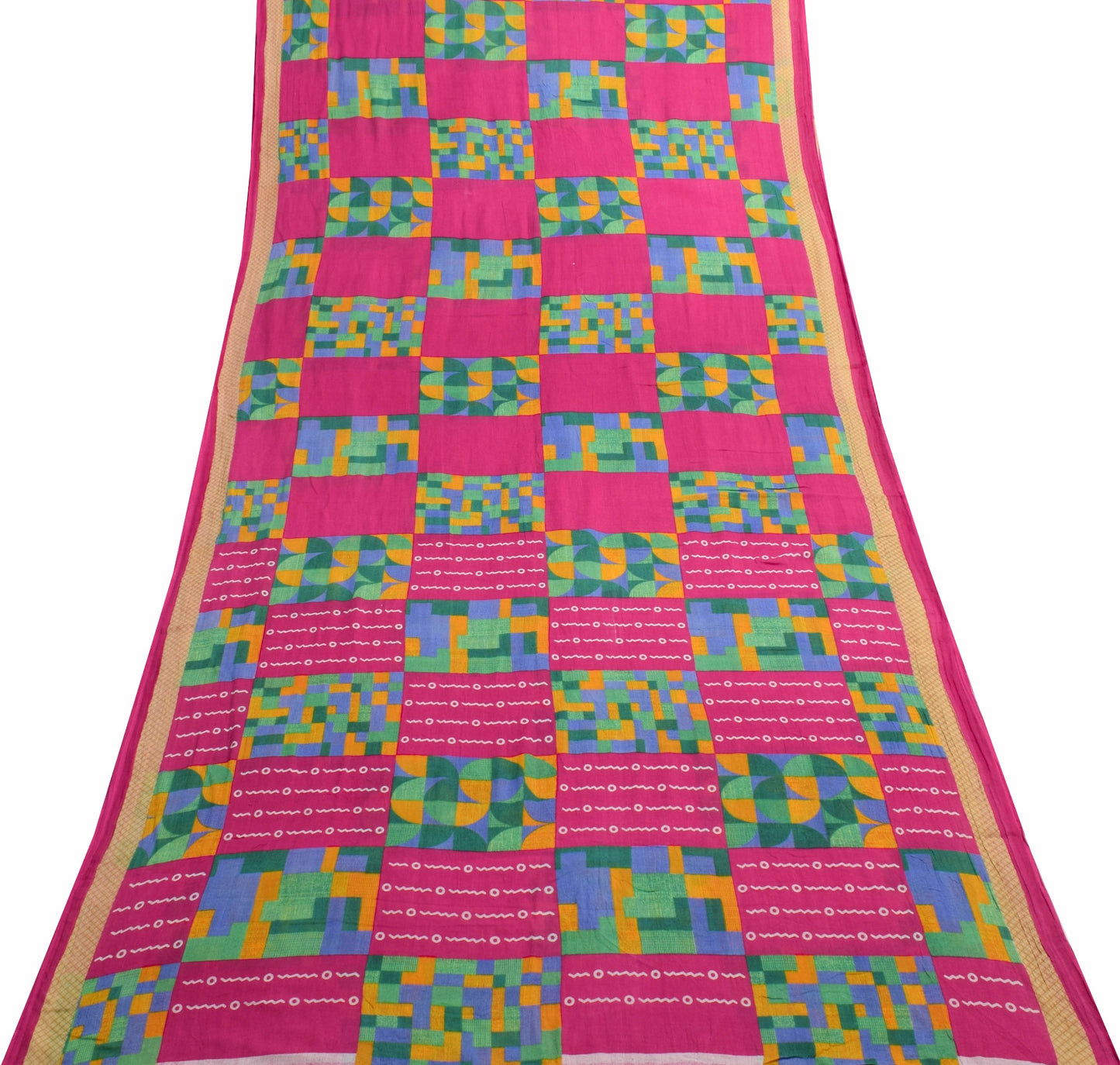 Sushila Vintage Dark Pink Women Saree 100% Pure Cotton Printed Soft Craft Fabric