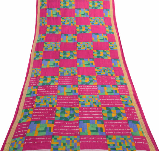 Sushila Vintage Dark Pink Women Saree 100% Pure Cotton Printed Soft Craft Fabric