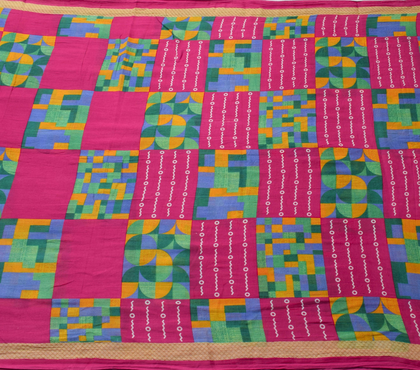 Sushila Vintage Dark Pink Women Saree 100% Pure Cotton Printed Soft Craft Fabric