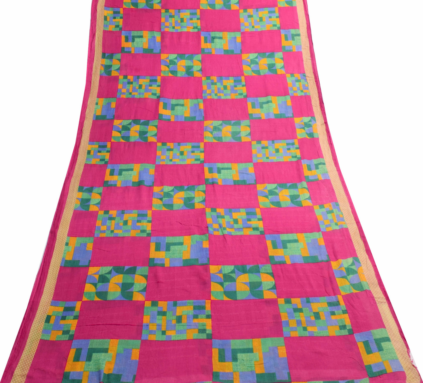 Sushila Vintage Dark Pink Women Saree 100% Pure Cotton Printed Soft Craft Fabric
