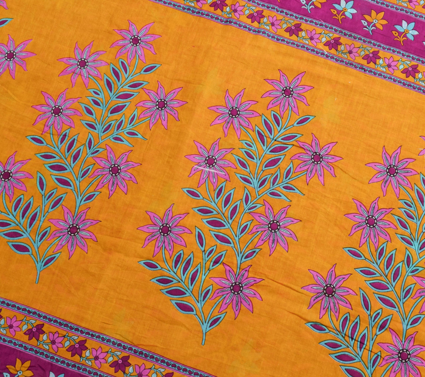 Sushila Vintage Dark Magenta Paisley Saree 100% Pure Cotton Printed Craft Fabric