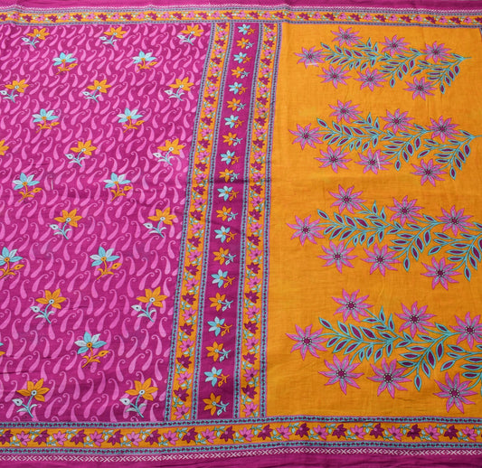 Sushila Vintage Dark Magenta Paisley Saree 100% Pure Cotton Printed Craft Fabric