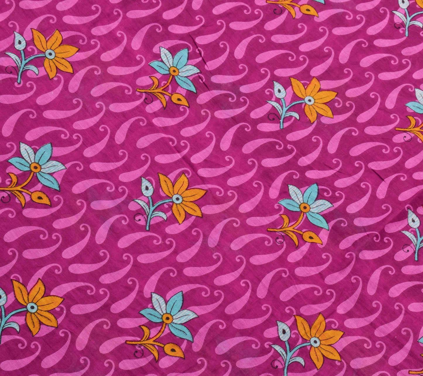 Sushila Vintage Dark Magenta Paisley Saree 100% Pure Cotton Printed Craft Fabric