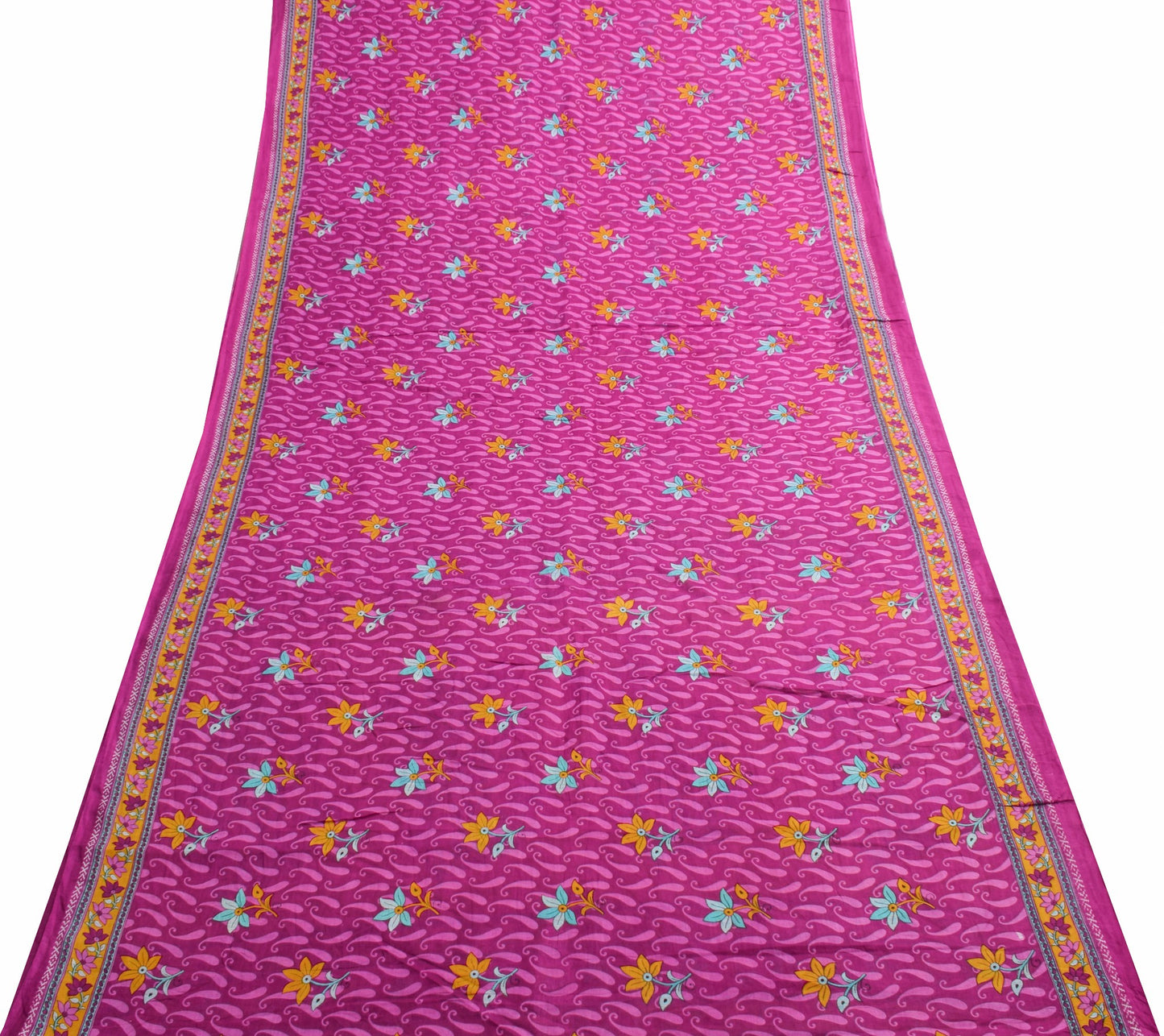 Sushila Vintage Dark Magenta Paisley Saree 100% Pure Cotton Printed Craft Fabric