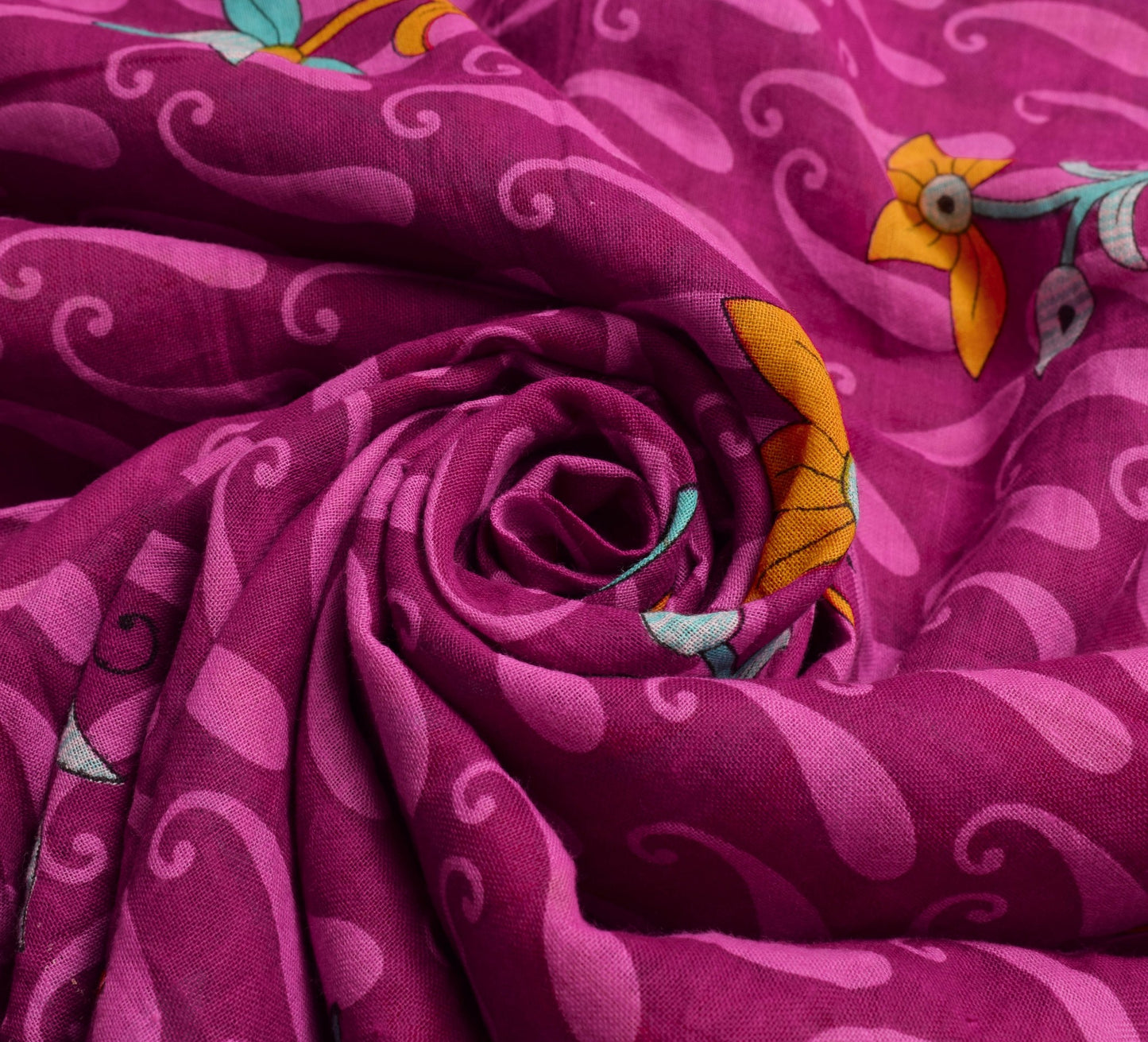 Sushila Vintage Dark Magenta Paisley Saree 100% Pure Cotton Printed Craft Fabric