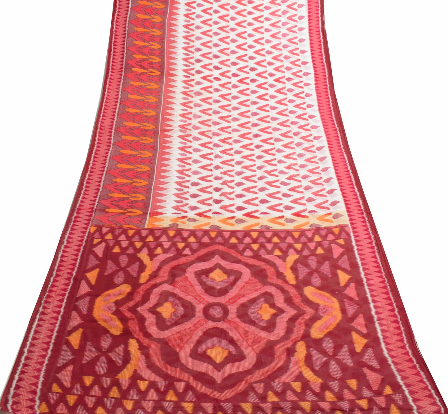 Sushila Vintage White Indian Saree 100% Pure Cotton Printed Soft Craft Fabric