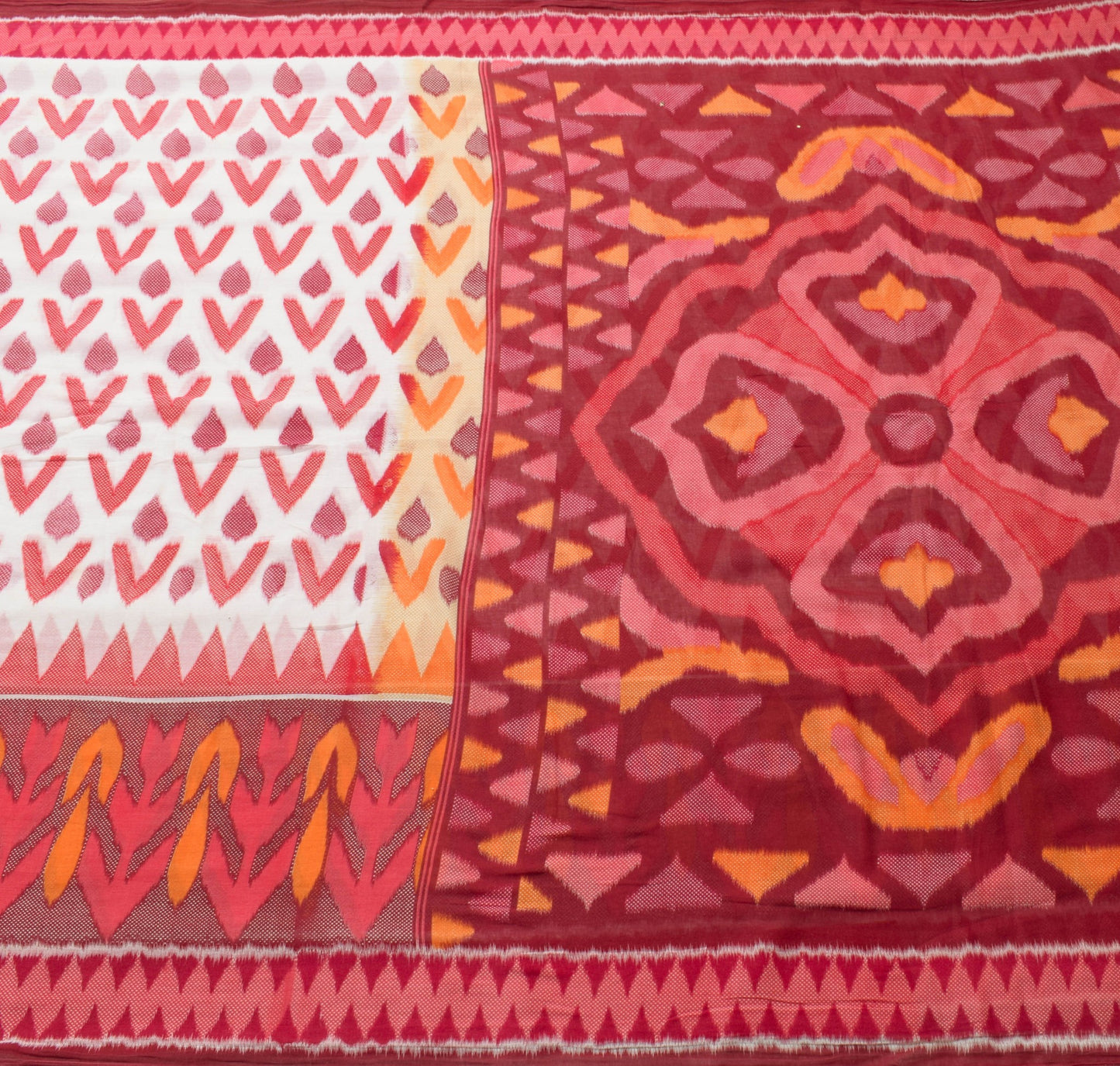 Sushila Vintage White Indian Saree 100% Pure Cotton Printed Soft Craft Fabric