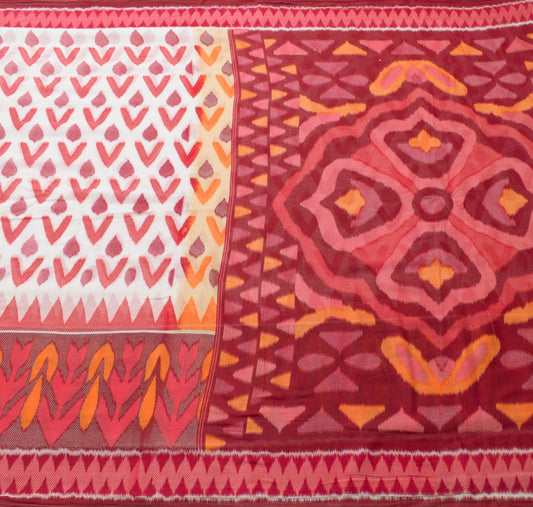 Sushila Vintage White Indian Saree 100% Pure Cotton Printed Soft Craft Fabric