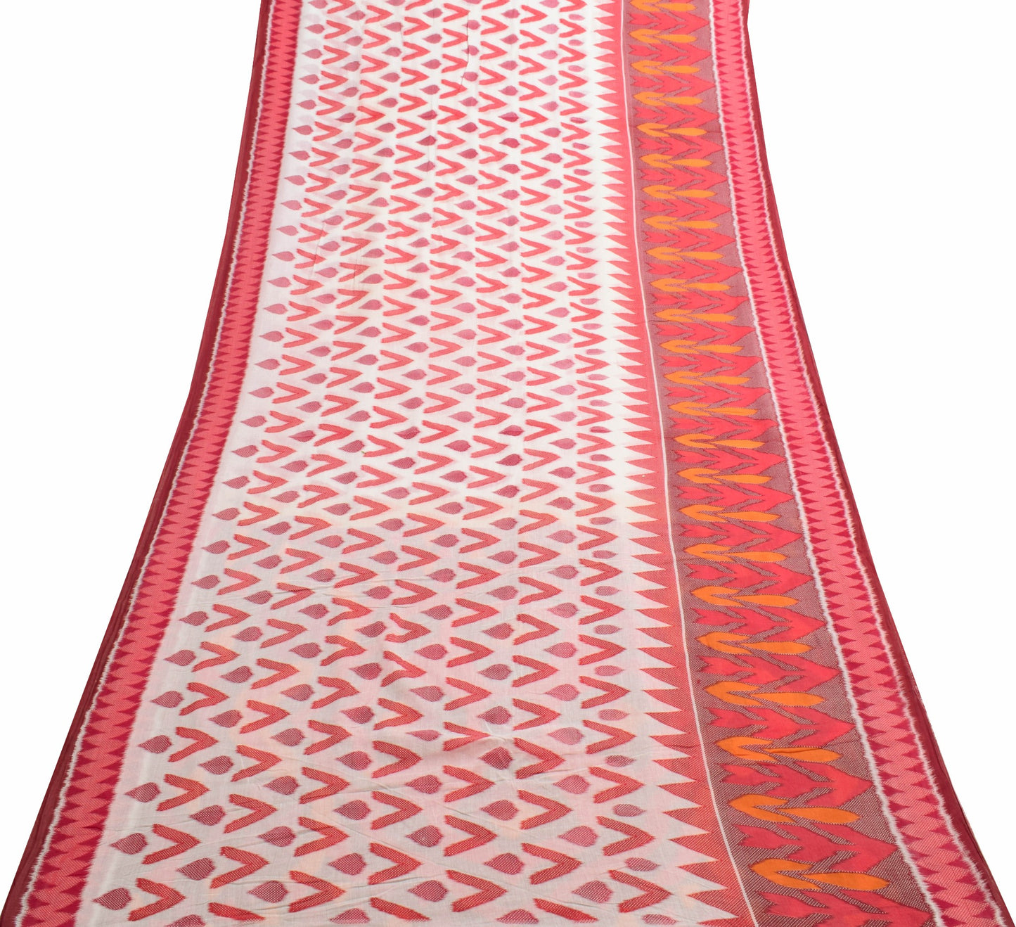 Sushila Vintage White Indian Saree 100% Pure Cotton Printed Soft Craft Fabric