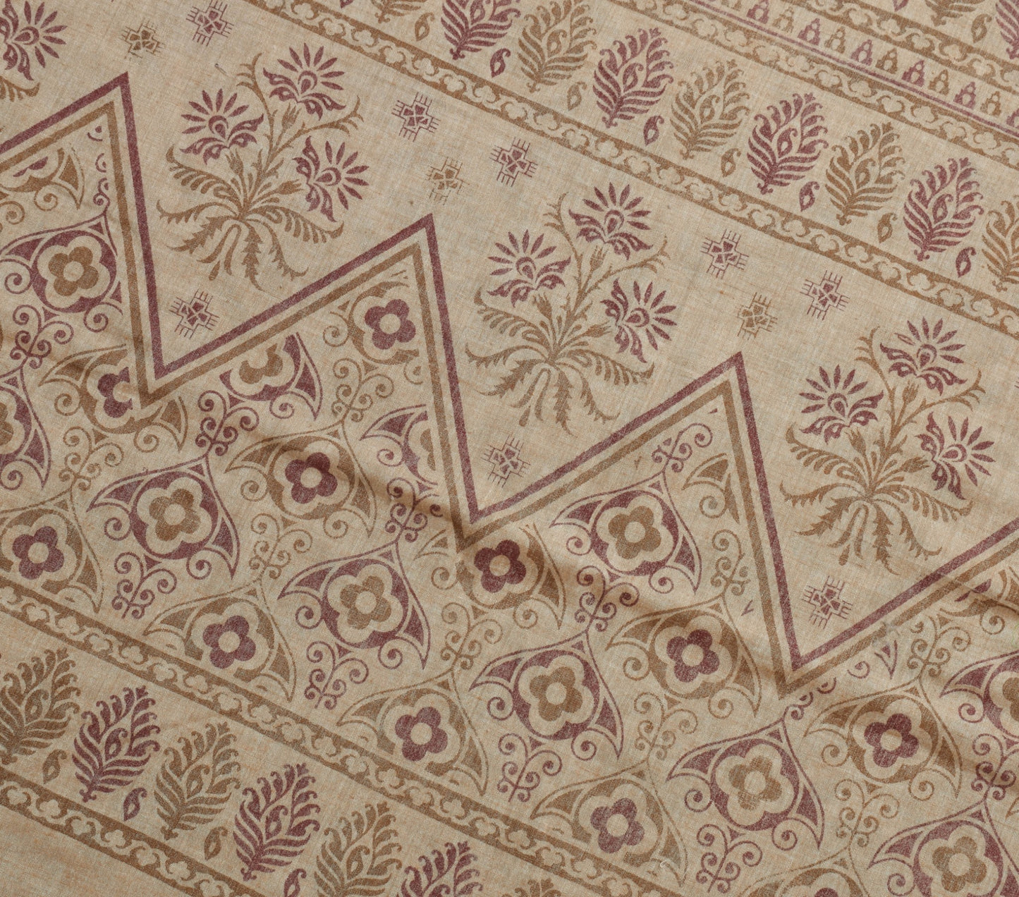 Sushila Vintage Brown Saree 100% Pure Cotton Printed Floral Soft Craft Fabric