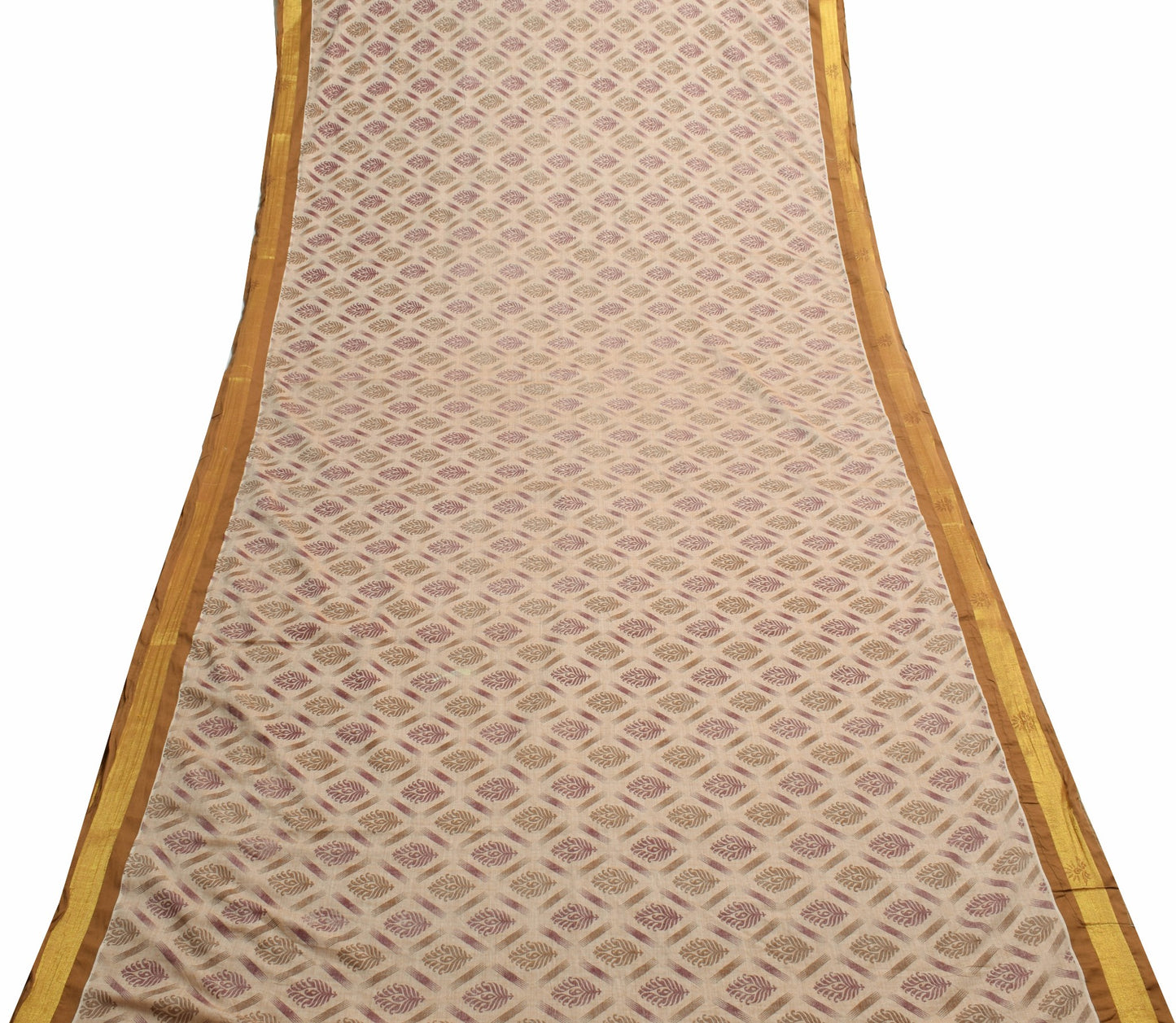 Sushila Vintage Brown Saree 100% Pure Cotton Printed Floral Soft Craft Fabric