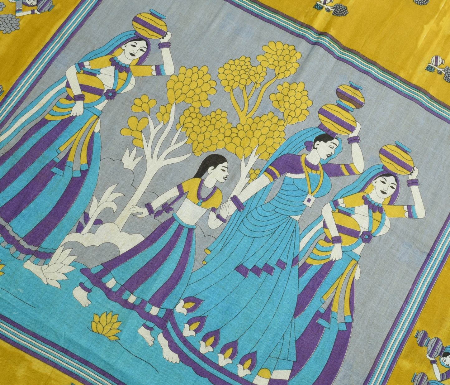 Sushila Vintage Green Women Saree 100% Pure Cotton Printed Human Craft Fabric