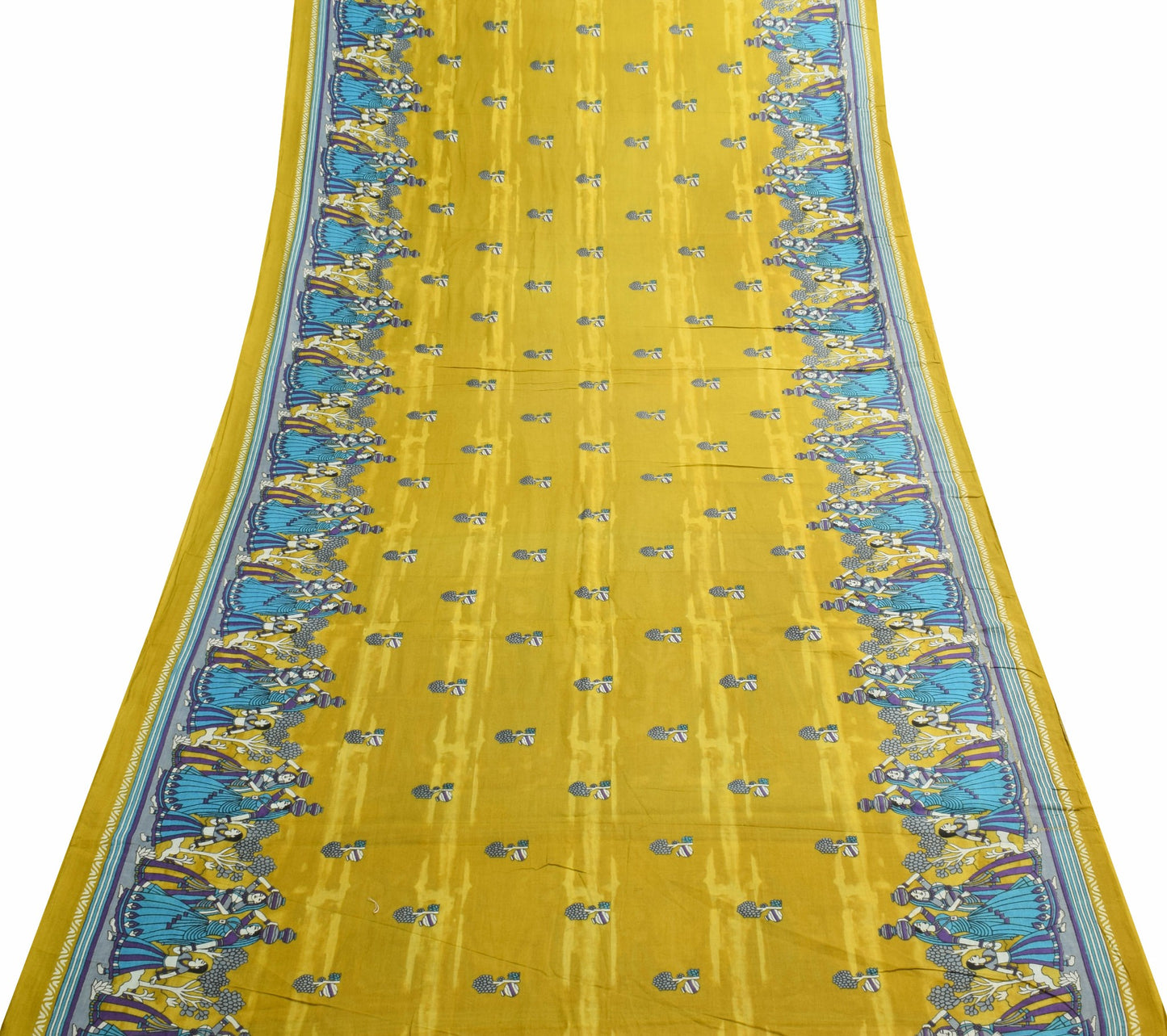 Sushila Vintage Green Women Saree 100% Pure Cotton Printed Human Craft Fabric