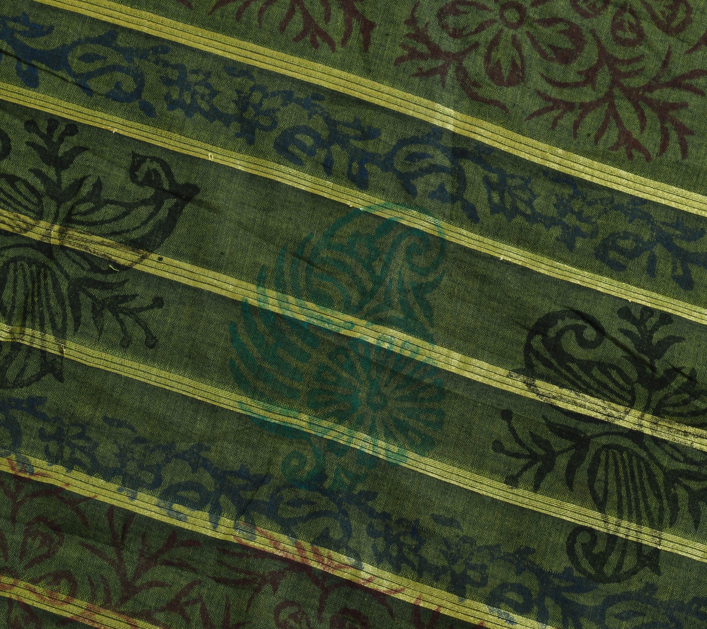 Sushila Vintage Green Saree 100% Pure Cotton Hand Block Printed Craft Fabric