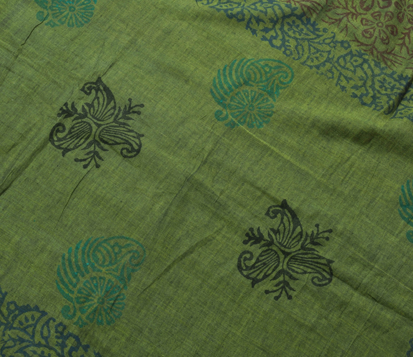 Sushila Vintage Green Saree 100% Pure Cotton Hand Block Printed Craft Fabric