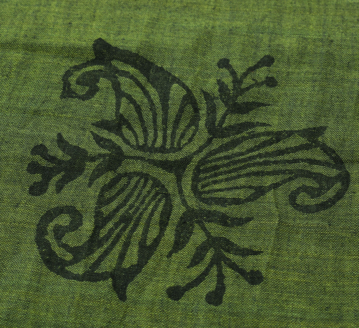 Sushila Vintage Green Saree 100% Pure Cotton Hand Block Printed Craft Fabric