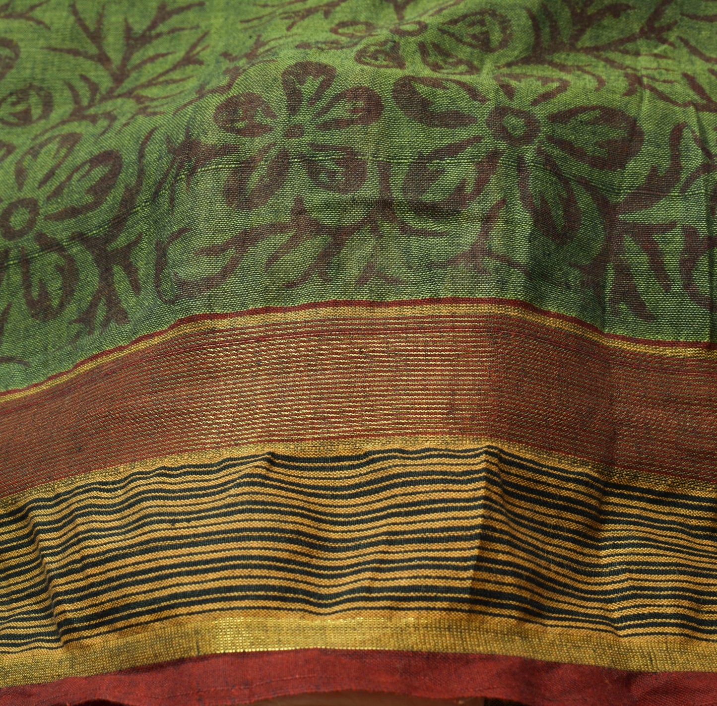 Sushila Vintage Green Saree 100% Pure Cotton Hand Block Printed Craft Fabric