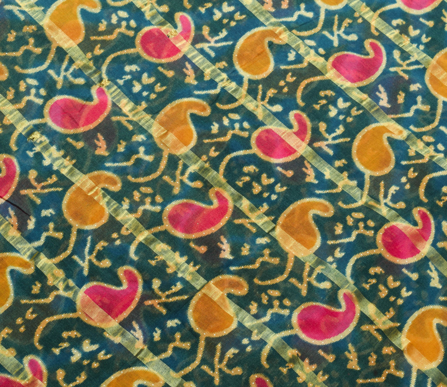 Sushila Vintage Teal Green Blue Saree 100% Pure Cotton Printed Soft Craft Fabric