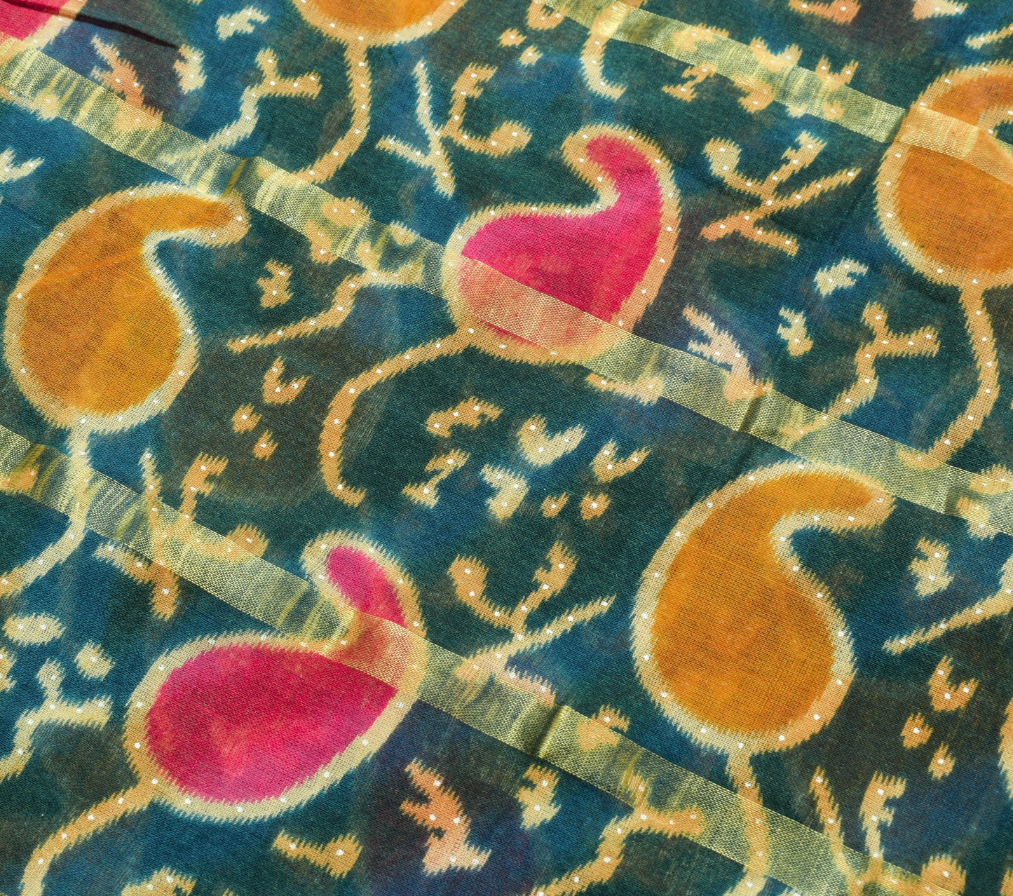 Sushila Vintage Teal Green Blue Saree 100% Pure Cotton Printed Soft Craft Fabric