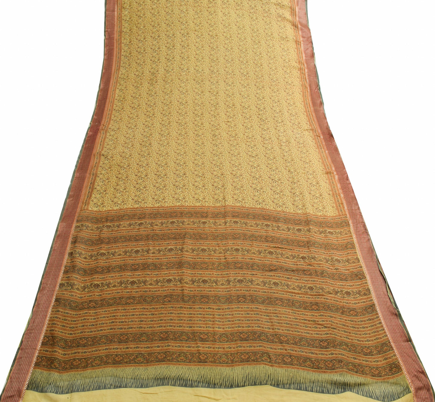 Sushila Vintage Floral Cream Saree 100% Pure Cotton Printed Soft Craft Fabric