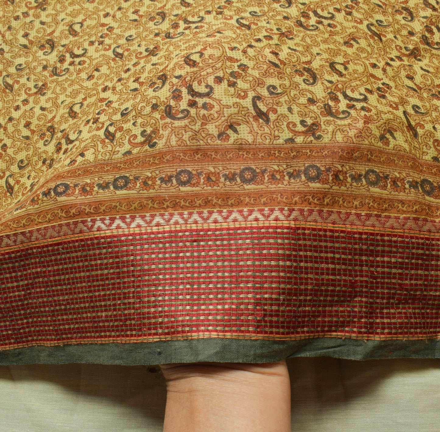 Sushila Vintage Floral Cream Saree 100% Pure Cotton Printed Soft Craft Fabric