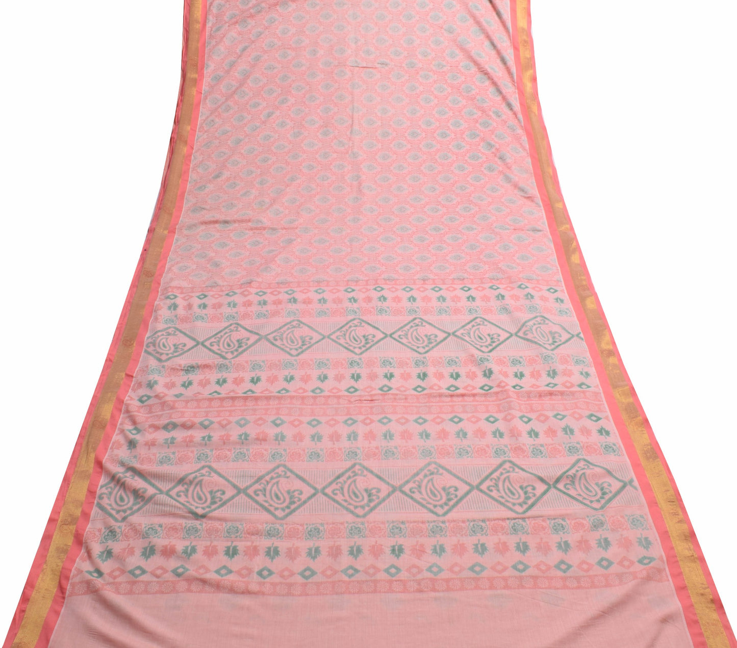Sushila Vintage Pink Woven Saree 100% Pure Cotton Printed Floral Craft Fabric