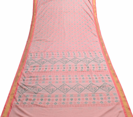 Sushila Vintage Pink Woven Saree 100% Pure Cotton Printed Floral Craft Fabric