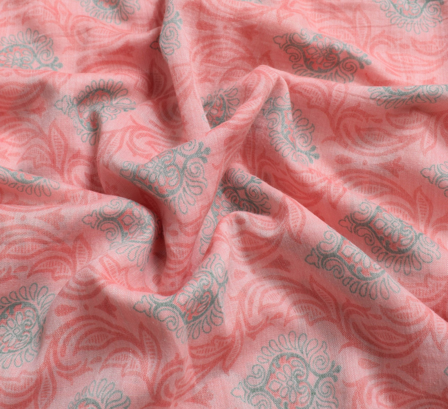Sushila Vintage Pink Woven Saree 100% Pure Cotton Printed Floral Craft Fabric