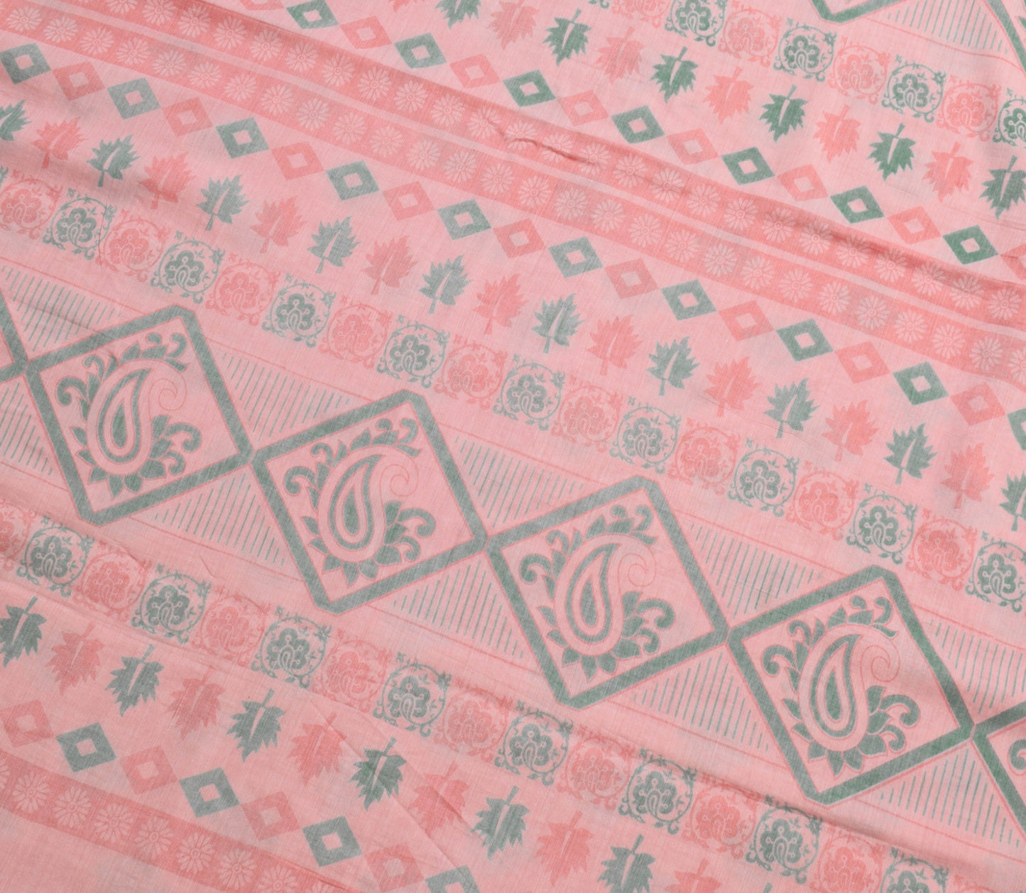 Sushila Vintage Pink Woven Saree 100% Pure Cotton Printed Floral Craft Fabric